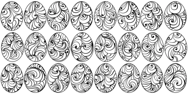 Easter Eggs Swirls Meditative Coloring Page Holiday Activity Vector Illustration — Stock Vector