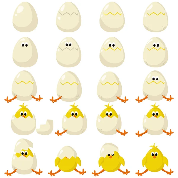 Набір Великодніх Яєць Пташенят Смішне Яйце Каракулевому Стилі Векторна Графіка