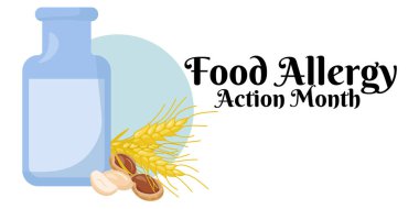 Gıda Alerjisi Eylem Ayı, sağlık ve beslenme sorunları vektör çizimi teması üzerine yatay afiş