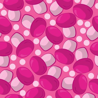Pembe mantarlı kusursuz desen ve koyu arkaplan vektörü illüstrasyonunda noktalar.
