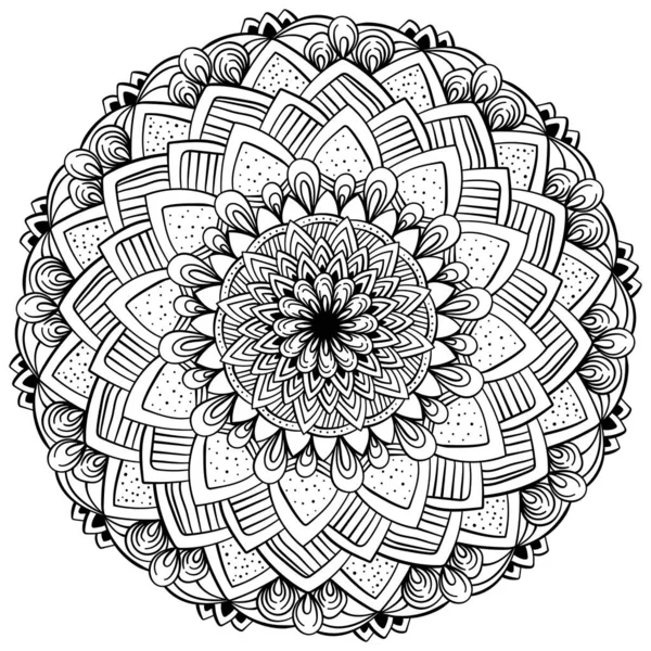 Mandala Contour Décoratif Avec Élément Floral Centre Coloriage Stress Avec — Image vectorielle