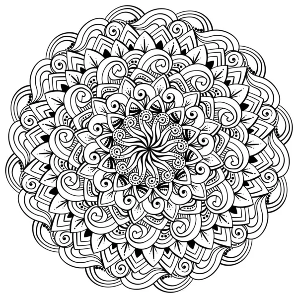 Umrissmandala Mit Blättern Und Spiralwirbeln Zen Malseite Für Kreative Aktivitäten lizenzfreie Stockillustrationen