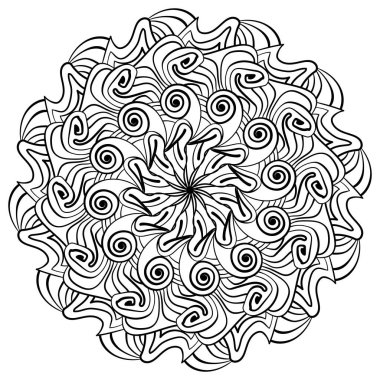 Spiral yapraklı mandala, çocuklar ve yetişkinler için meditasyon zen boyama sayfası