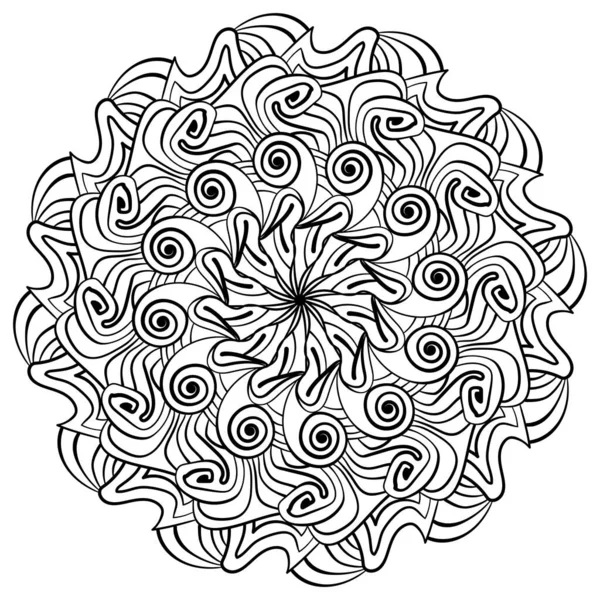 Mandala Com Pétalas Espiral Página Coloração Zen Meditativa Para Crianças — Vetor de Stock