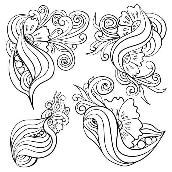 Resumo Motivos Swirly Página Para Colorir Desenho Tatuagem Ilustração Vetorial —  Vetores de Stock