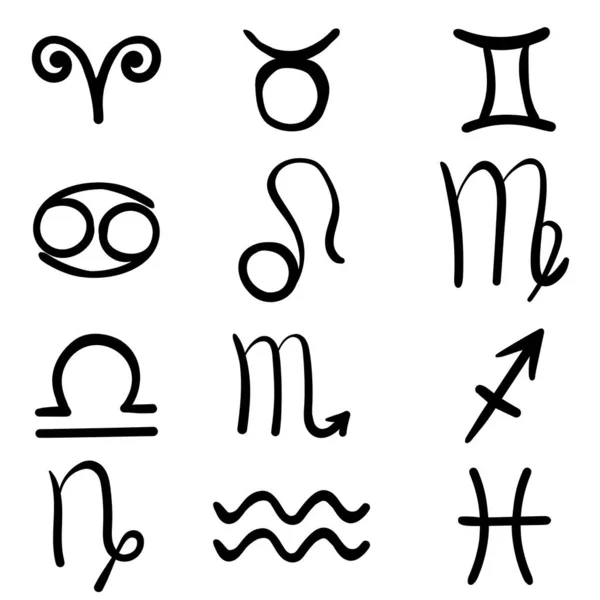 Dierenriem Teken Symbolen Set Hand Getekende Horoscoop Tekens Lijn Kunst — Stockvector