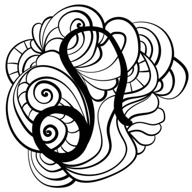 Leo Zodiac işaret sembolü, boyama kitabı veya tasarım vektörü çizimi için anti-stres desenli sayfa