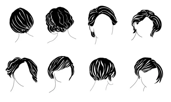 Набір Зачісок Bixie Силуети Стильних Жіночих Стрижок Короткого Волосся Векторні Векторна Графіка