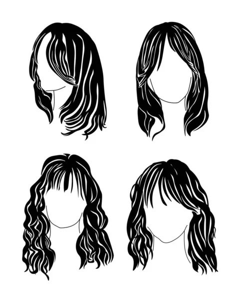 Набір Зачісок Чубчиком Силуети Стильних Жіночих Стрижок Довгого Волосся Векторні Ліцензійні Стокові Ілюстрації