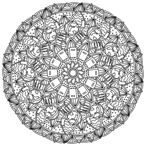 Creative Mandala Education Meditative Coloring Page Ornate Patterns Objects School — Stock Vector