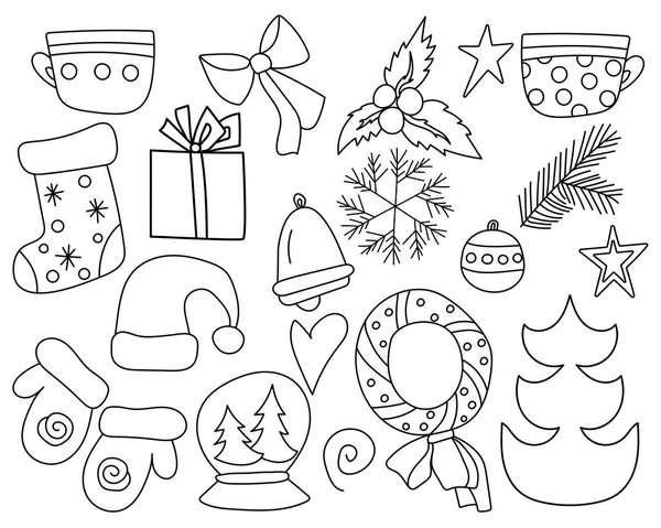 Різдвяний Набір Каракулів Святкові Символи Предмети Векторні Ілюстрації — стоковий вектор