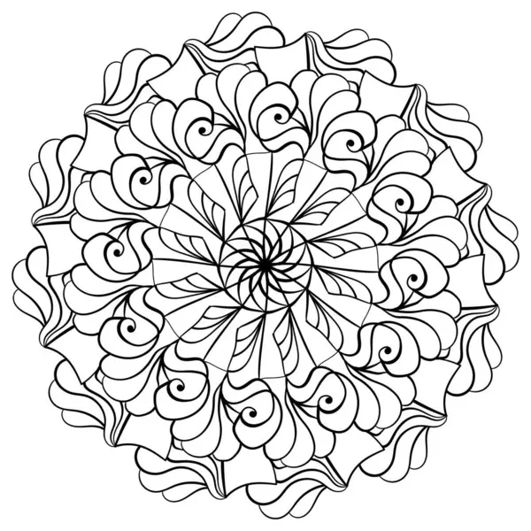 Outline Mandala Tufts Swirls Meditative Coloring Page Kids Adults Vector — Stock Vector