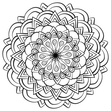 Damlaları ve yaprakları olan ana mandala, yaratıcı aktivite vektörü illüstrasyonu için özet renk sayfası