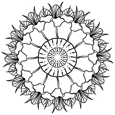 Yapraklı şakayık mandala, çocuk aktiviteleri için fantezi boyama sayfası çizimi