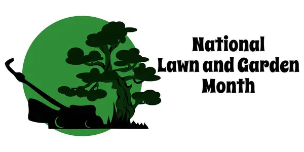 stock vector National Lawn and Garden Month, simple horizontal banner vector illustration on the theme of landscaping