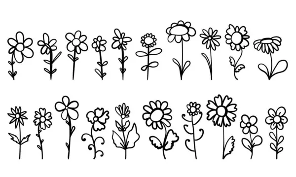 Sada Květin Stylu Čmáranice Ručně Kreslené Květiny Pro Karty Design — Stockový vektor