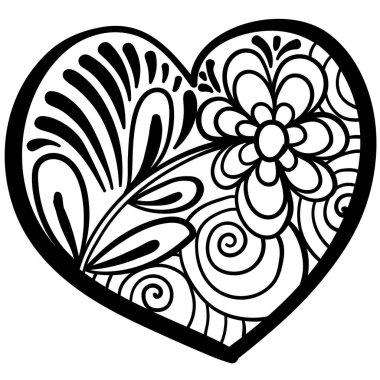 Fantezi desenli ana hatlar, çiçekli renklendirme sayfası, spiraller ve girdaplar vektör çizimi