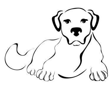 Bir köpeğin stilize edilmiş silueti, doğu burçlarının sadık hayvan sembolü tasarım için çizim.