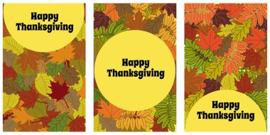Dikey Şükran Günü kartları, sonbahar yapraklı posterler ya da afişler tatil için vektör çizimleri