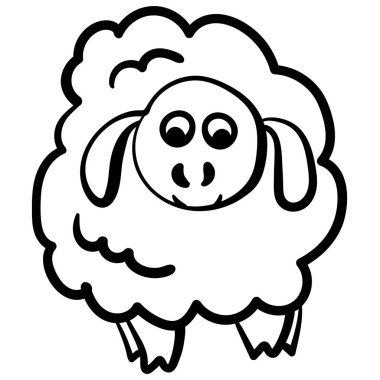 Karalama tarzında ana hatlar, basit boyama sayfası, şirin çiftlik hayvanı manzaralı.