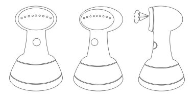 Bir giysi buharının farklı açılardan ana hatları, ev aletlerinin ana simgeleri