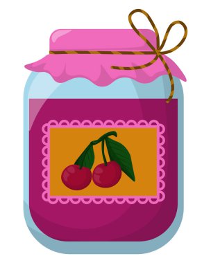 Kiraz reçelli kavanoz ya da konserve, ev yapımı marmelat ya da sıcak bir kaba konserveler.