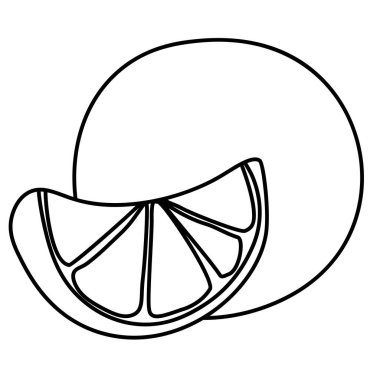 Tüm ve turuncu dilimler, sağlıklı meyvelerle renklendirme sayfası çizimi