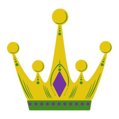 Yeşil tabanlı taç ve Mardi Gras maskeli mücevherler, geleneksel bayram tasarımı için parlak süslemeler, poster ya da broşür