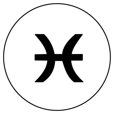 Balık burcu işareti, yuvarlak çerçeve çizimi illüstrasyonunda burç sembolünün doğrusal simgesi