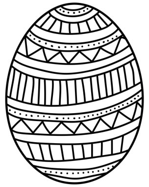 Yatay çizgili ve zikzaklı Paskalya yumurtası. Tatil etkinliği için yaratıcı renklendirme sayfası.
