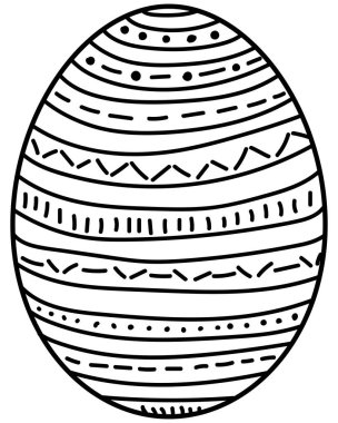 Paskalya yumurtası yatay çizgili ve noktalı, tatil çocukları aktivitesi için yaratıcı renklendirme sayfası çizimi