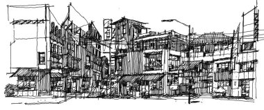 sketch house hand drawn  with buildings architectural sketch of a house illustration clipart