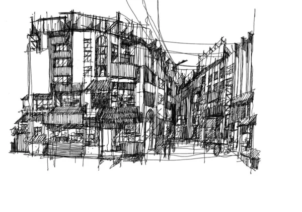 Sketch House Hand Drawn Buildings Architectural Sketch House Illustration — Stock Photo, Image