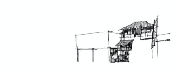 Esboço Mão Casa Desenhada Com Edifícios Esboço Arquitetônico Uma Ilustração — Vídeo de Stock