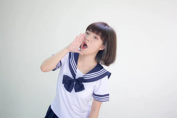 学生大喊中的日本少女 — 图库照片