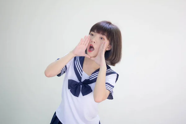 学生大喊中的日本少女 — 图库照片