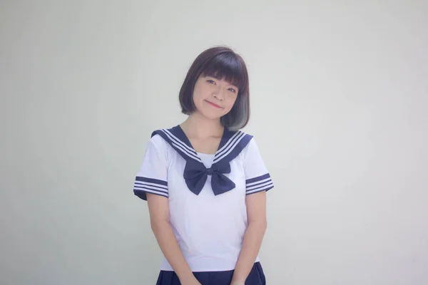 Ιαπωνική Έφηβος Όμορφο Κορίτσι Φοιτητική Στολή Ευτυχισμένη Και Χαλαρώσετε — Φωτογραφία Αρχείου