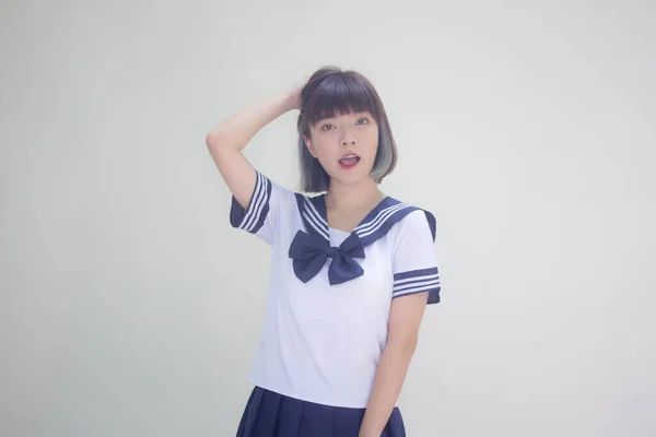 Ιαπωνική Έφηβος Όμορφο Κορίτσι Φοιτητική Στολή Ευτυχισμένη Και Χαλαρώσετε — Φωτογραφία Αρχείου