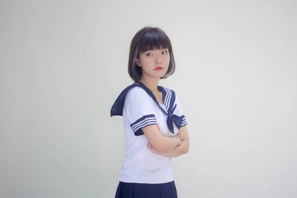 Japán Tini Gyönyörű Lány Diák Egyenruha Boldog Pihenni — Stock Fotó