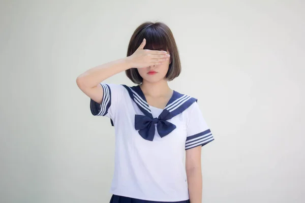 Γιαπωνέζα Έφηβη Όμορφη Κοπέλα Στο Σχολείο Μην Κοιτάς — Φωτογραφία Αρχείου