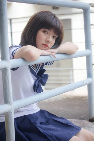 Japán Tini Gyönyörű Lány Diák Mosoly Pihenés — Stock Fotó