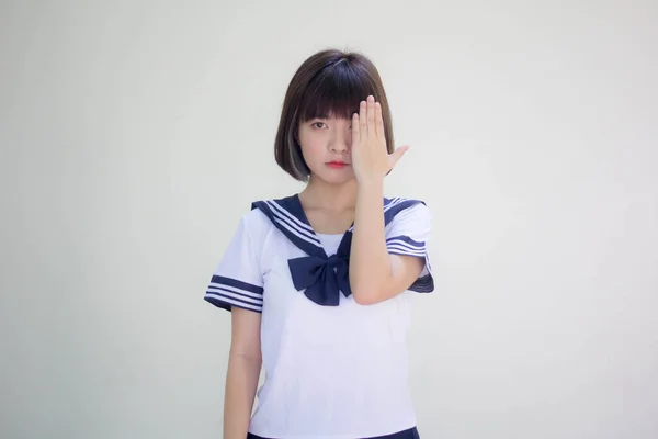 日本十多岁的漂亮女生在学生中不要看 图库图片