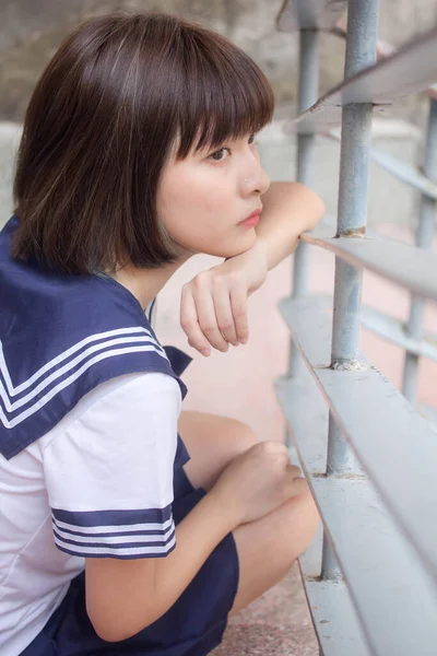 Japanese Teen Beautiful Girl Student Smile Relax Stock Image