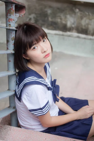 Japonky Teen Krásná Dívka Studentské Úsměv Relax Stock Snímky