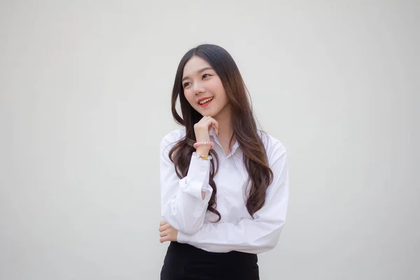 Portrait Von Thai Adult Office Girl Think — Stockfoto