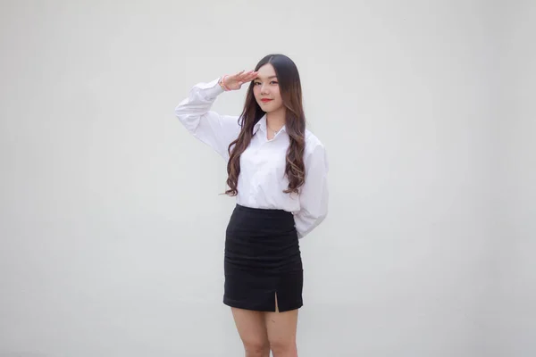 Portrét Thajské Dospělé Kanceláře Dívka Salute — Stock fotografie