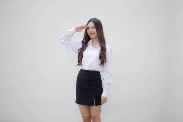 Porträt Von Thai Adult Office Girl Salute — Stockfoto