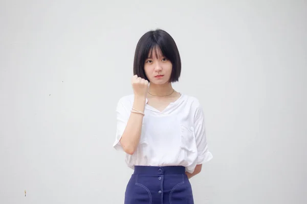 Asiático Tailandés Adolescente Blanco Camiseta Hermosa Chica Excelente —  Fotos de Stock