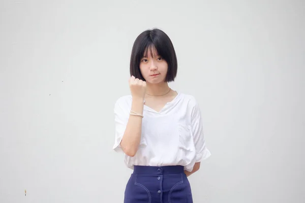 Azjatyckie Tajskie Nastolatek Biały Shirt Piękne Dziewczyna Doskonała — Zdjęcie stockowe