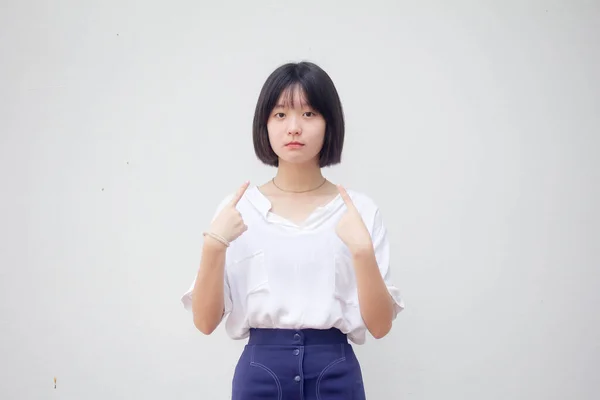 Asiático Tailandés Adolescente Blanco Camiseta Hermosa Chica —  Fotos de Stock